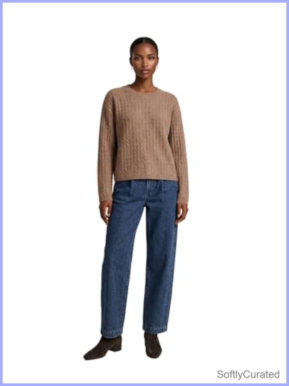 100% Cashmere Mini Cable Knit Crewneck Sweater Pullover Oversized